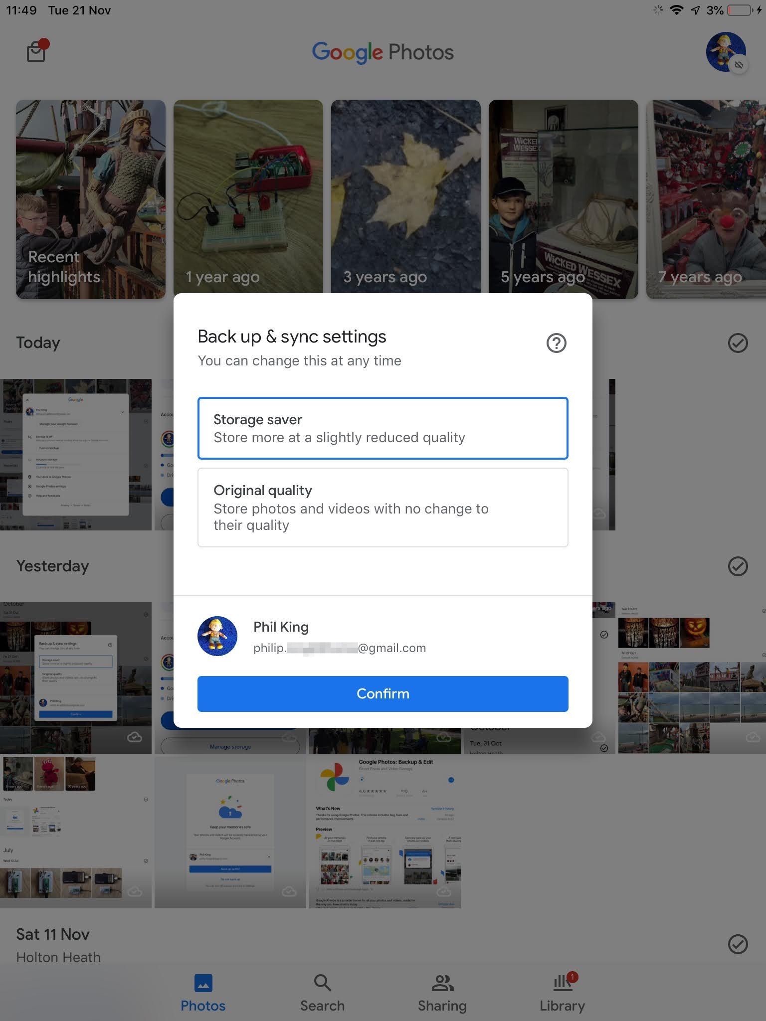 Ứng dụng Google Photos trên iOS thiết lập chất lượng tải lên