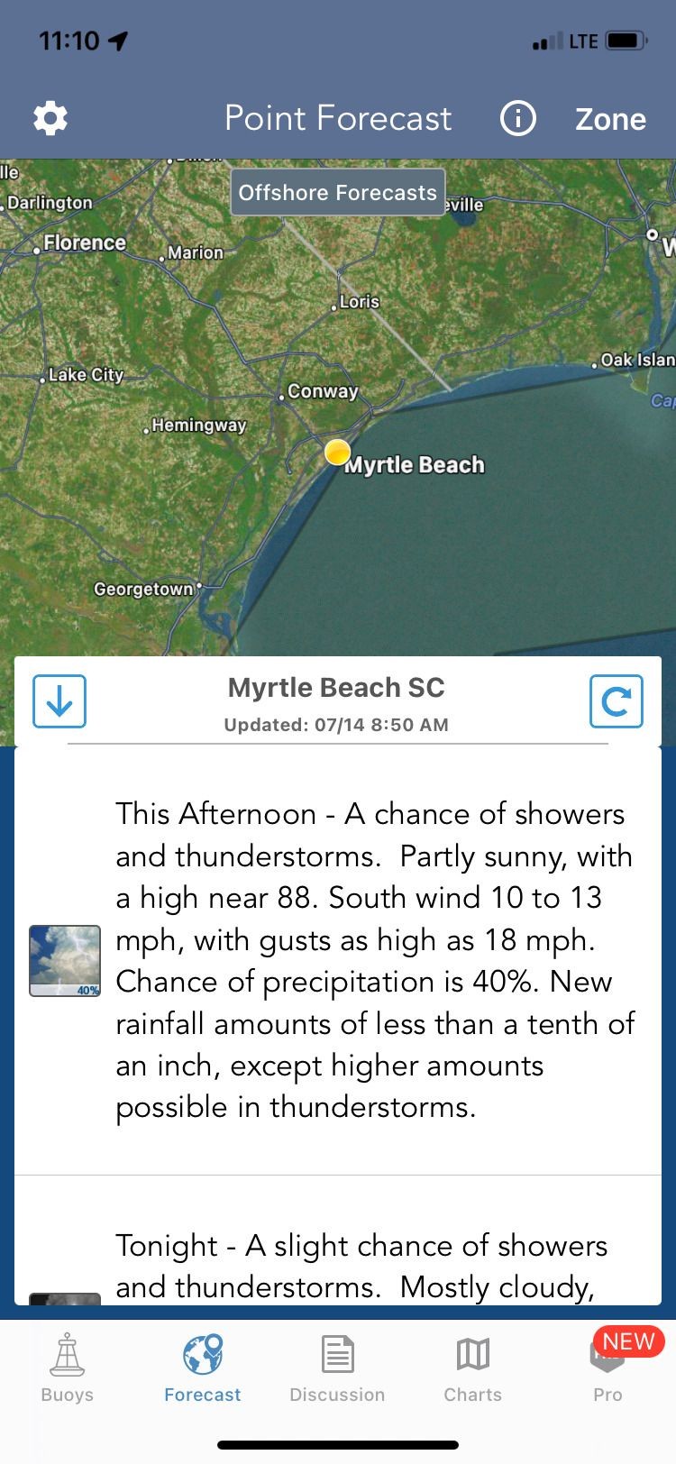 Ứng dụng Marine Weather Forecast Pro dự báo thời tiết Myrtle Beach