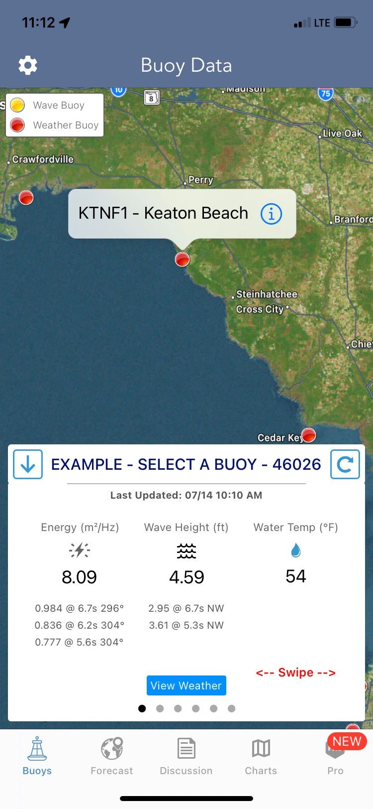 Ứng dụng Marine Weather Forecast Pro màn hình dữ liệu phao