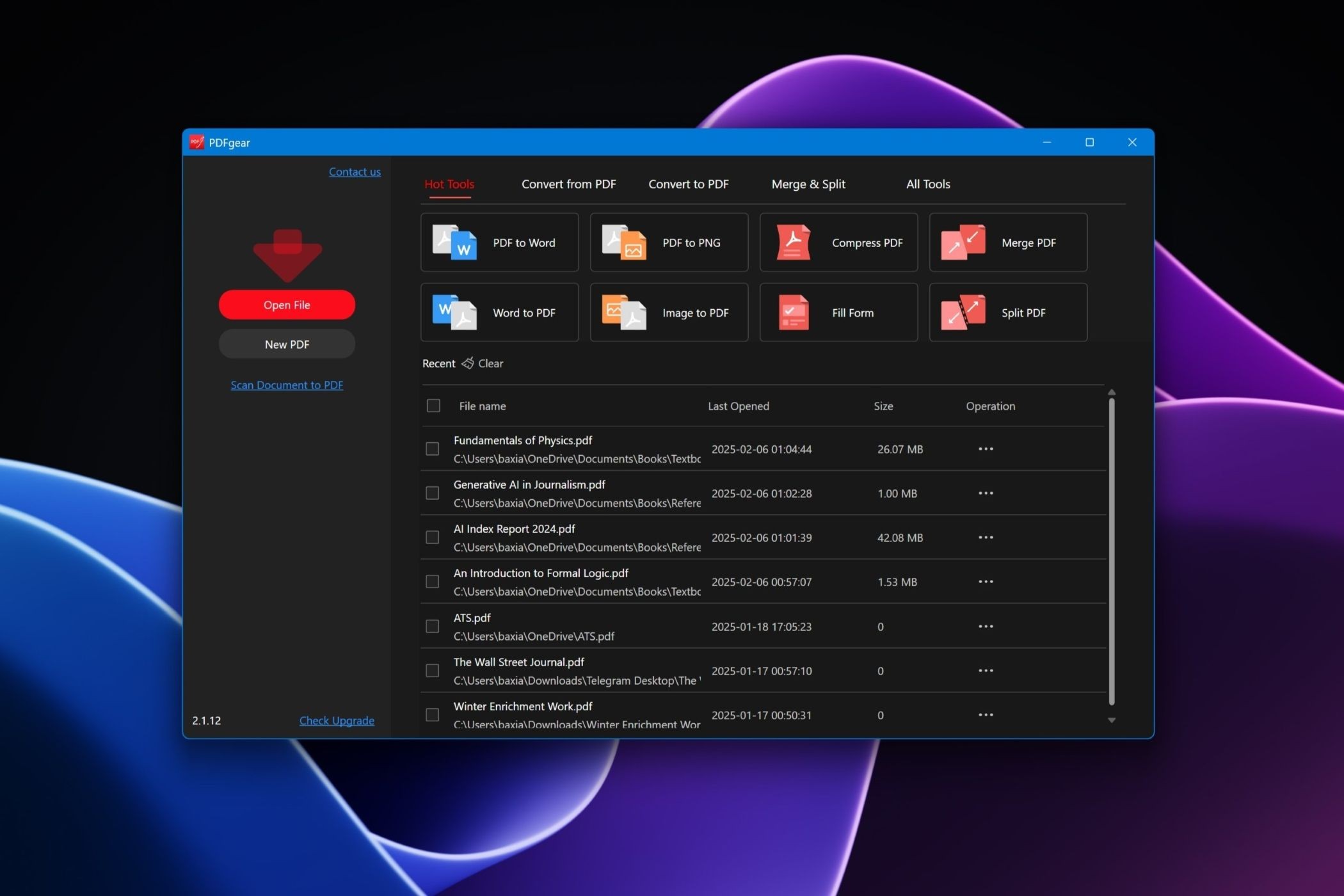 Ứng dụng PDFGear trên Windows 11