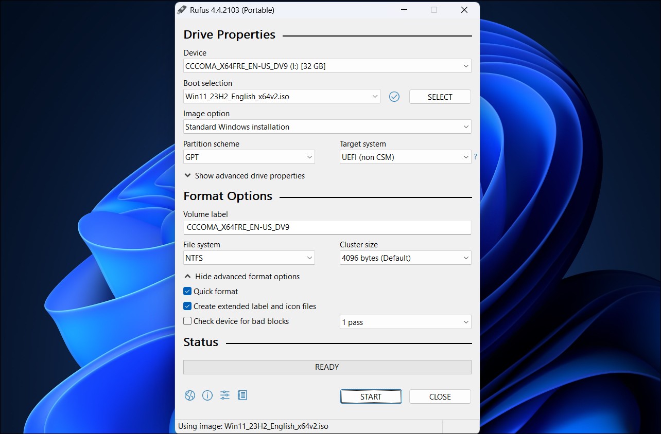 Ứng dụng Rufus chạy trên Windows 11
