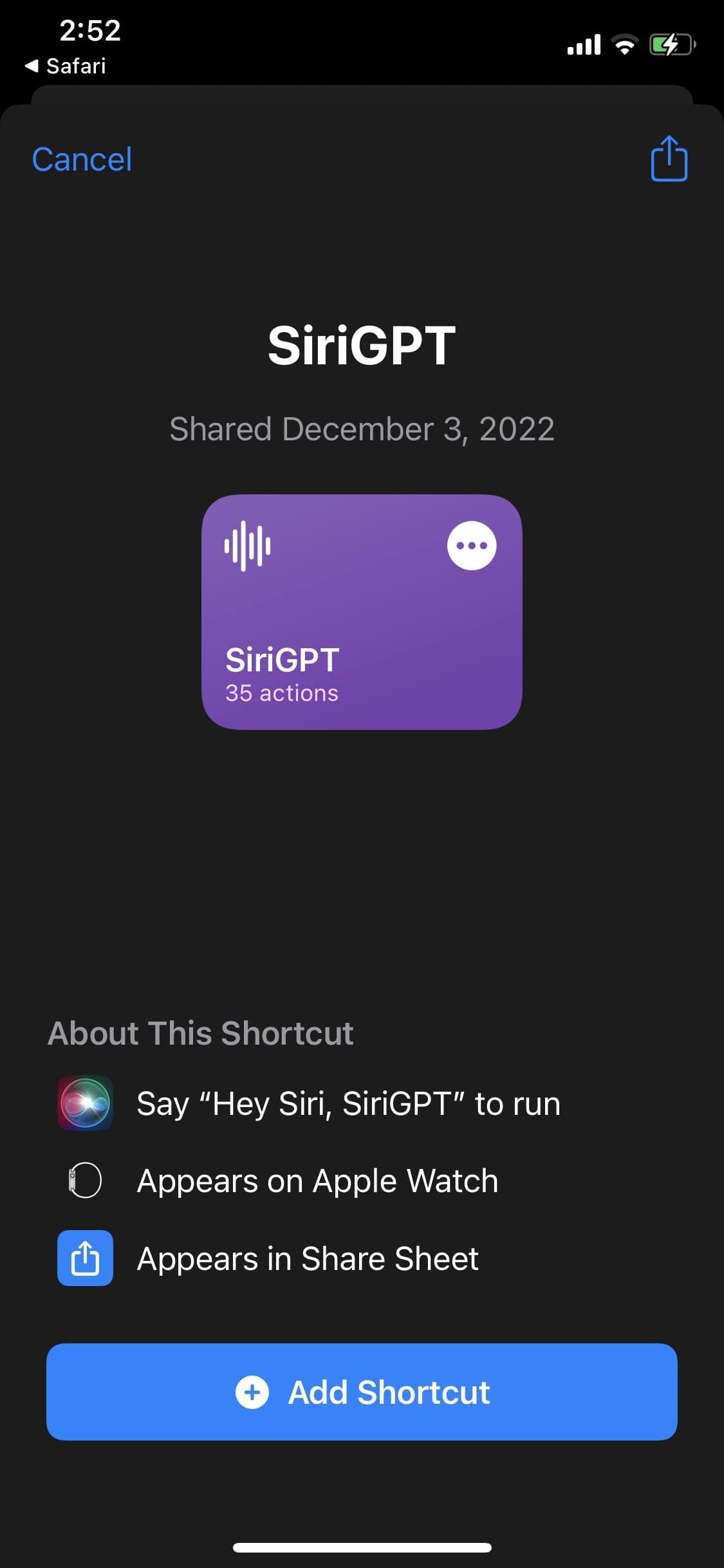 Ứng dụng Shortcuts SiriGPT trên iOS