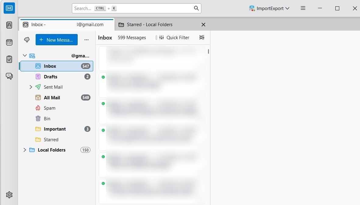 Ứng dụng Thunderbird hiển thị tab Gmail và Thư mục cục bộ