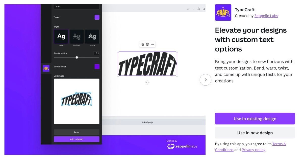 Ứng dụng TypeCraft mở trên Canva