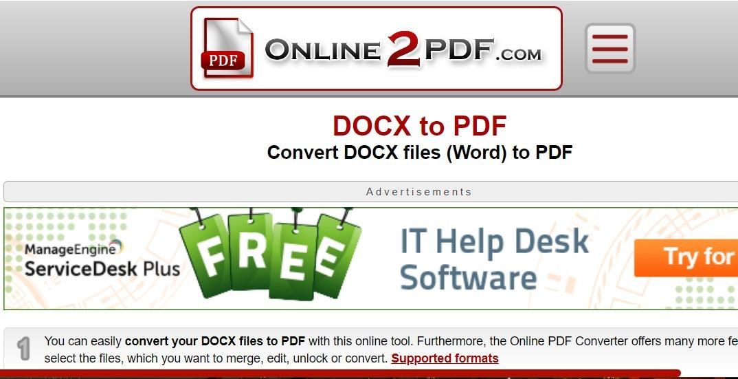 Ứng dụng web DOCX to PDF của Online2PDF