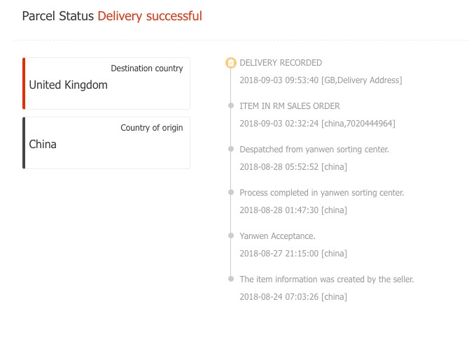 Ví dụ theo dõi giao hàng của AliExpress