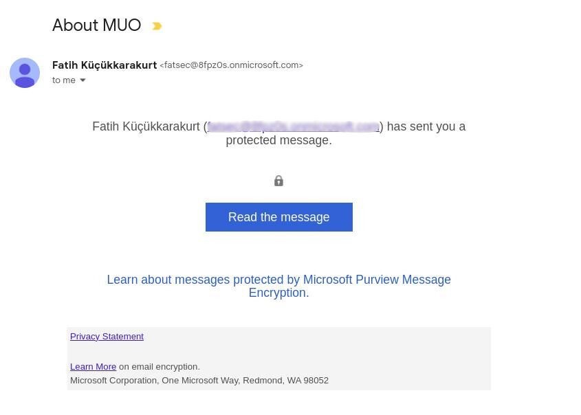 Ví dụ về email đến đã mã hóa trong Outlook