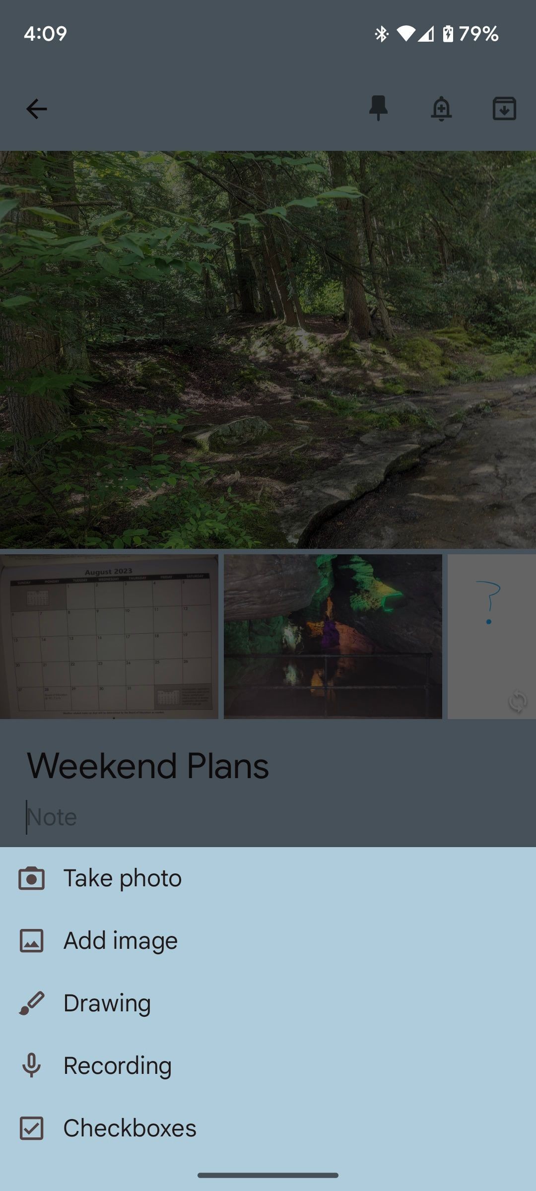 Ví dụ về hộp kiểm trong Google Keep