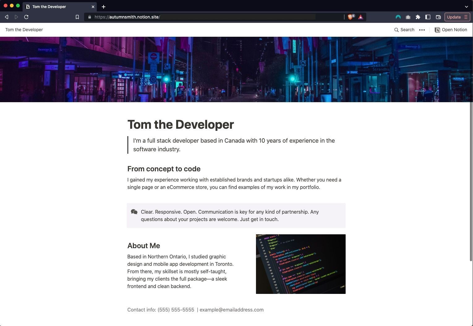 Ví dụ về trang web trong trình duyệt
