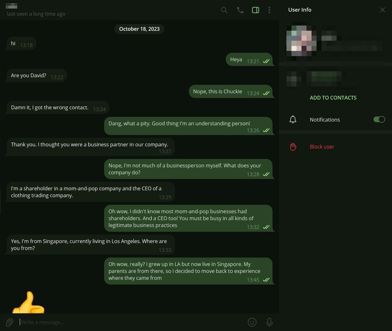 Ví dụ về việc ai đó cố gắng giả mạo người khác trên Telegram
