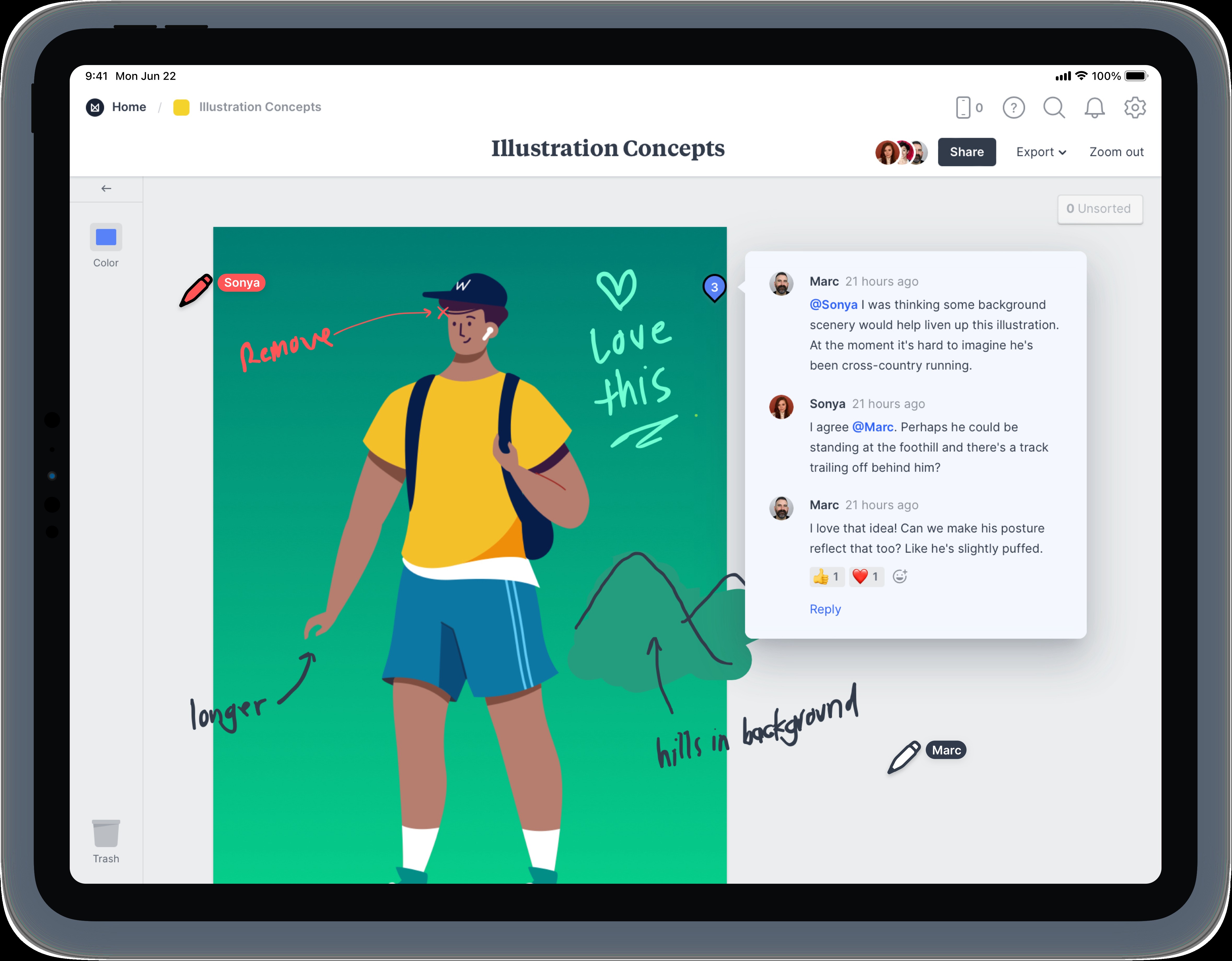 Ví dụ về việc vẽ trên Milanote trên iPad