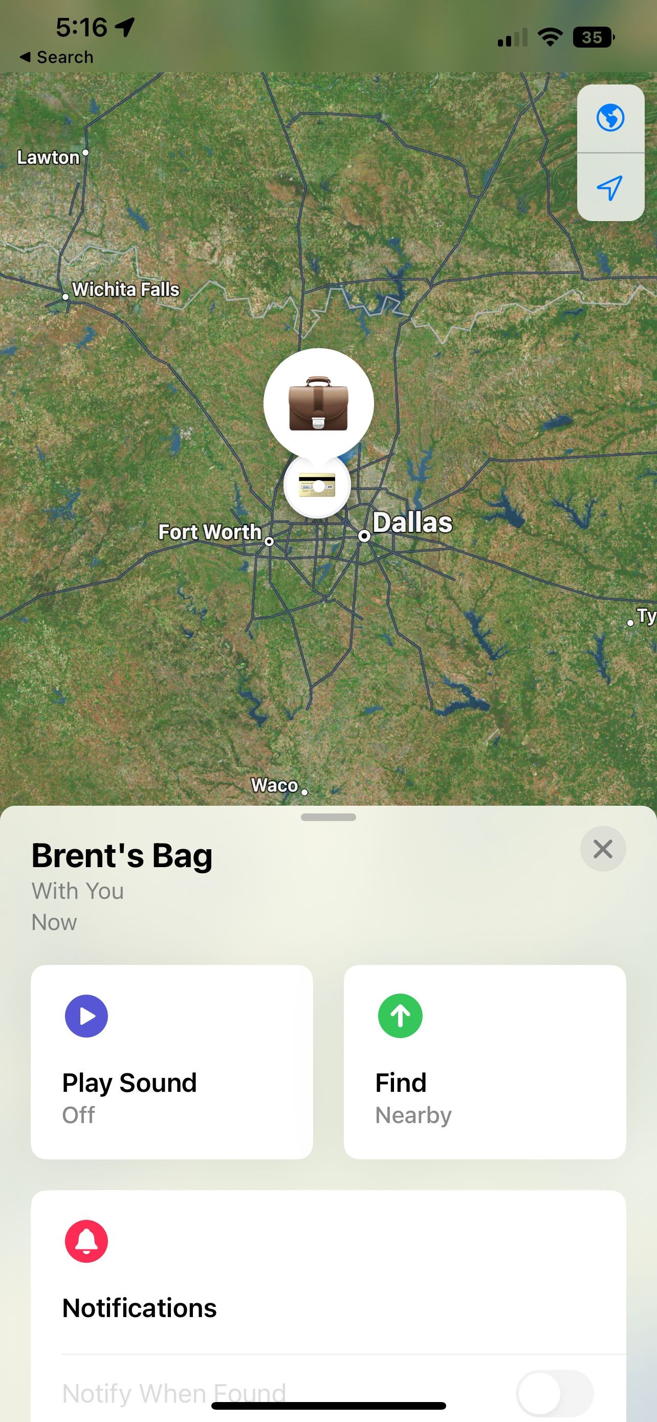 Vị trí AirTag trong ứng dụng Find My