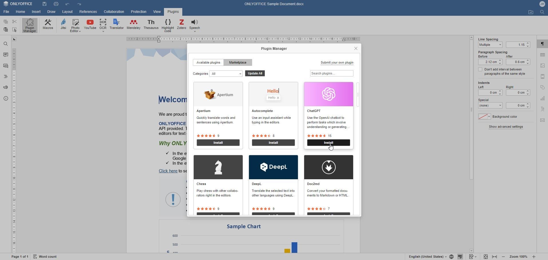 Vị trí cài đặt plugin ChatGPT cho ONLYOFFICE DocSpace
