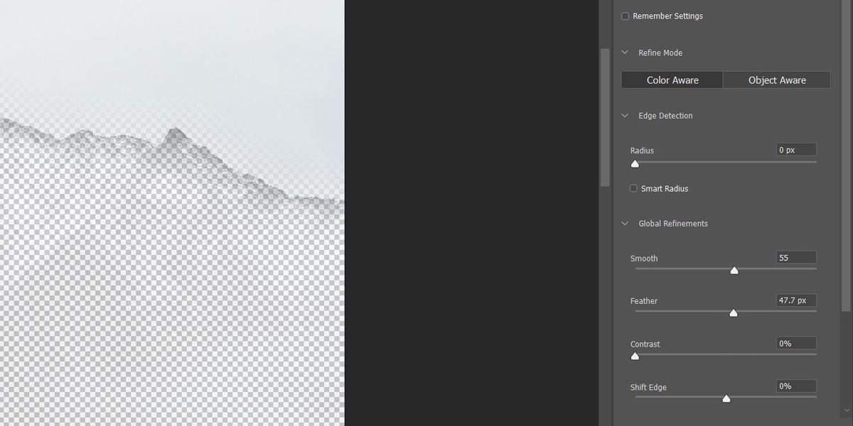 Vị trí của công cụ Smooth trong không gian làm việc Select &amp; Mask trong Photoshop