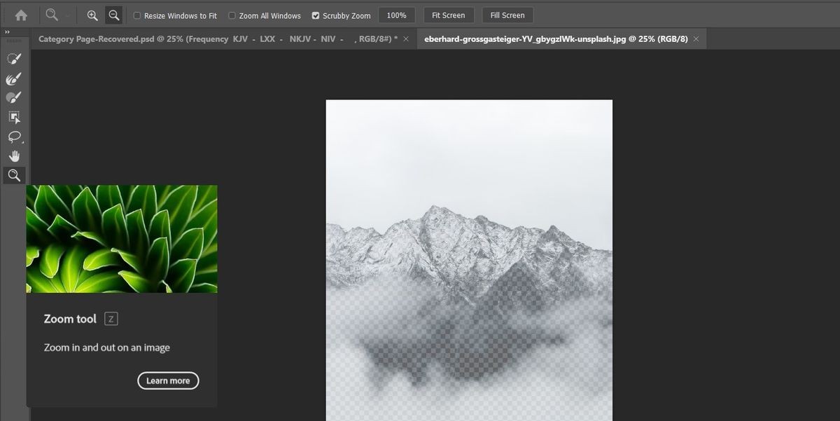 Vị trí của công cụ Zoom trong không gian làm việc Select &amp; Mask trong Photoshop
