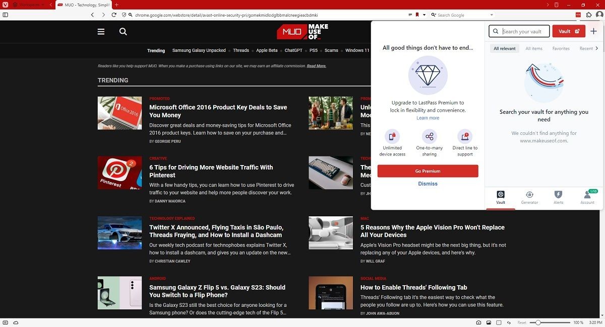 Vivaldi LastPass Extension
