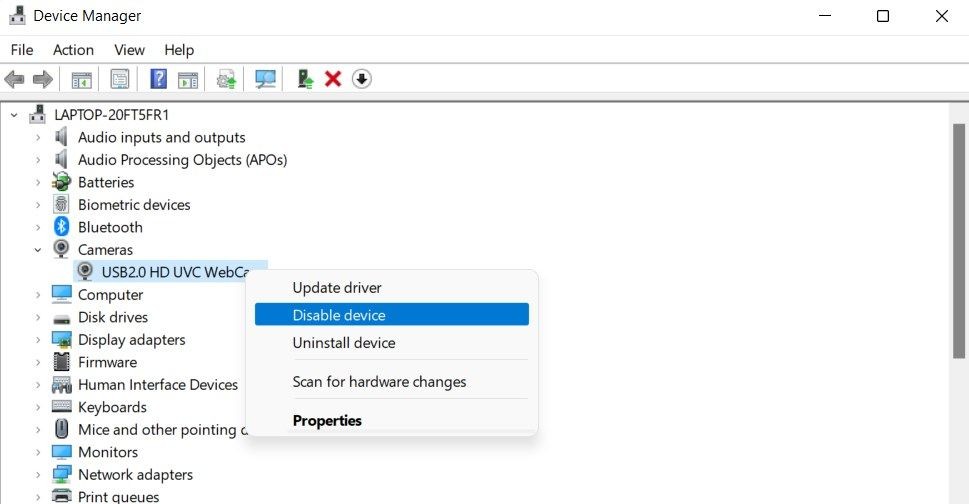 Vô hiệu hóa webcam bằng Device Manager