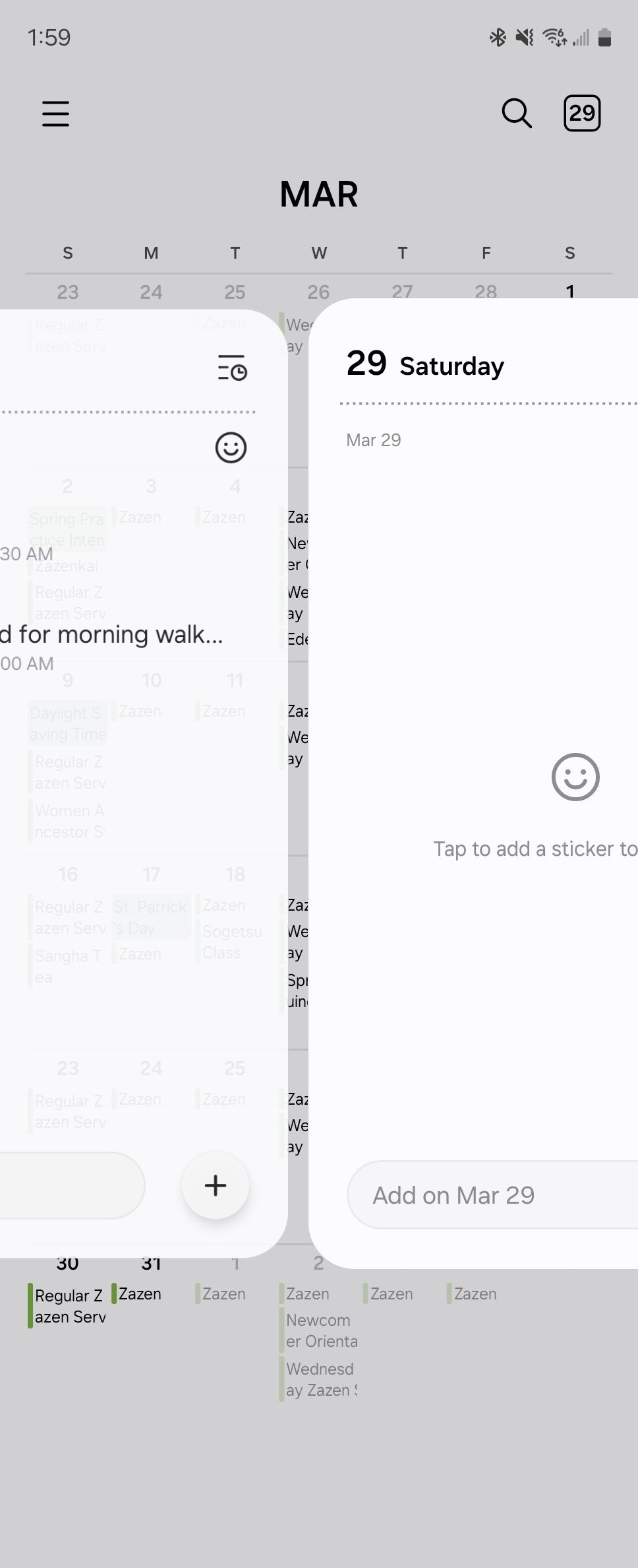 Vuốt giữa hai sự kiện trên Samsung Calendar