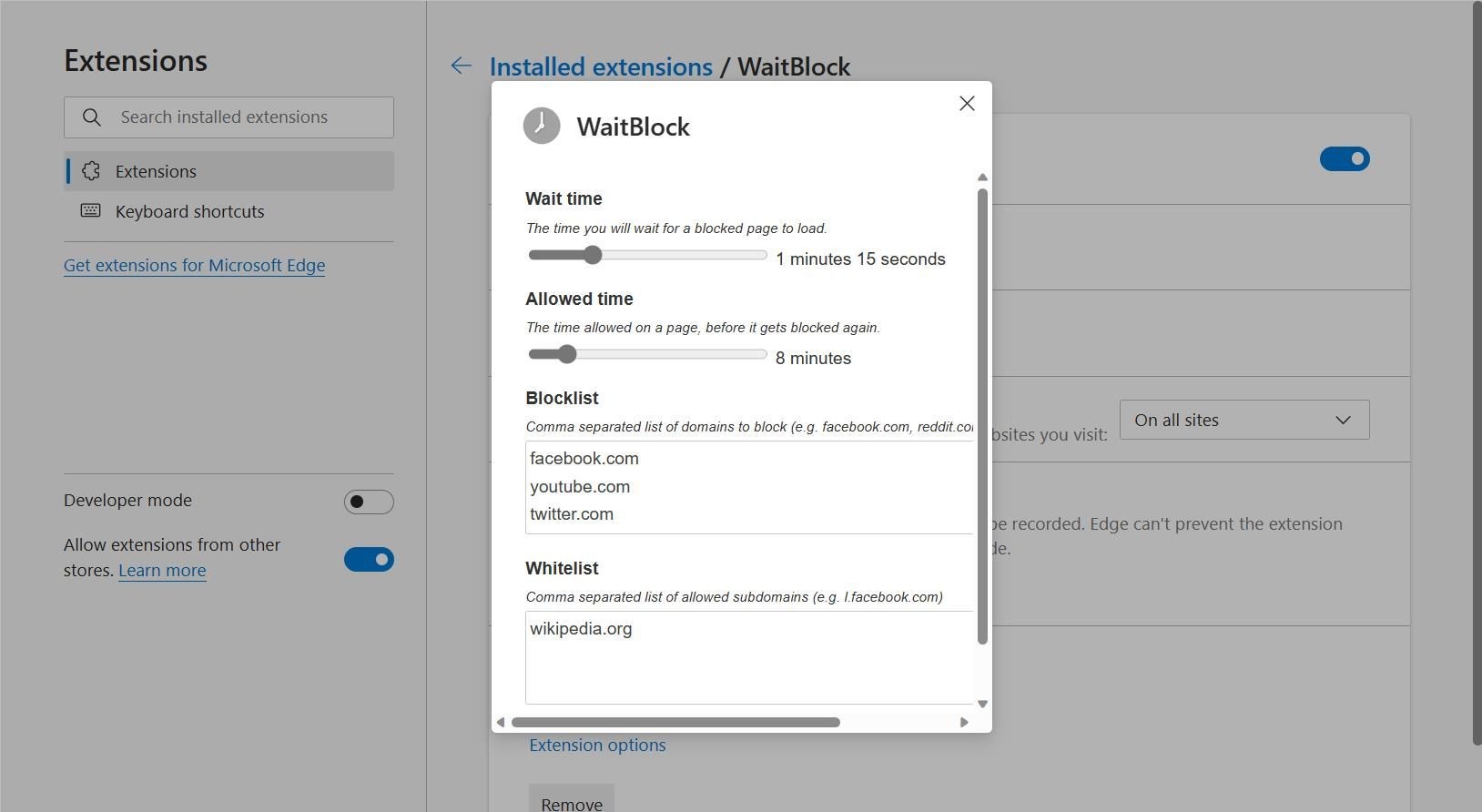WaitBlock thiết lập thời gian chờ