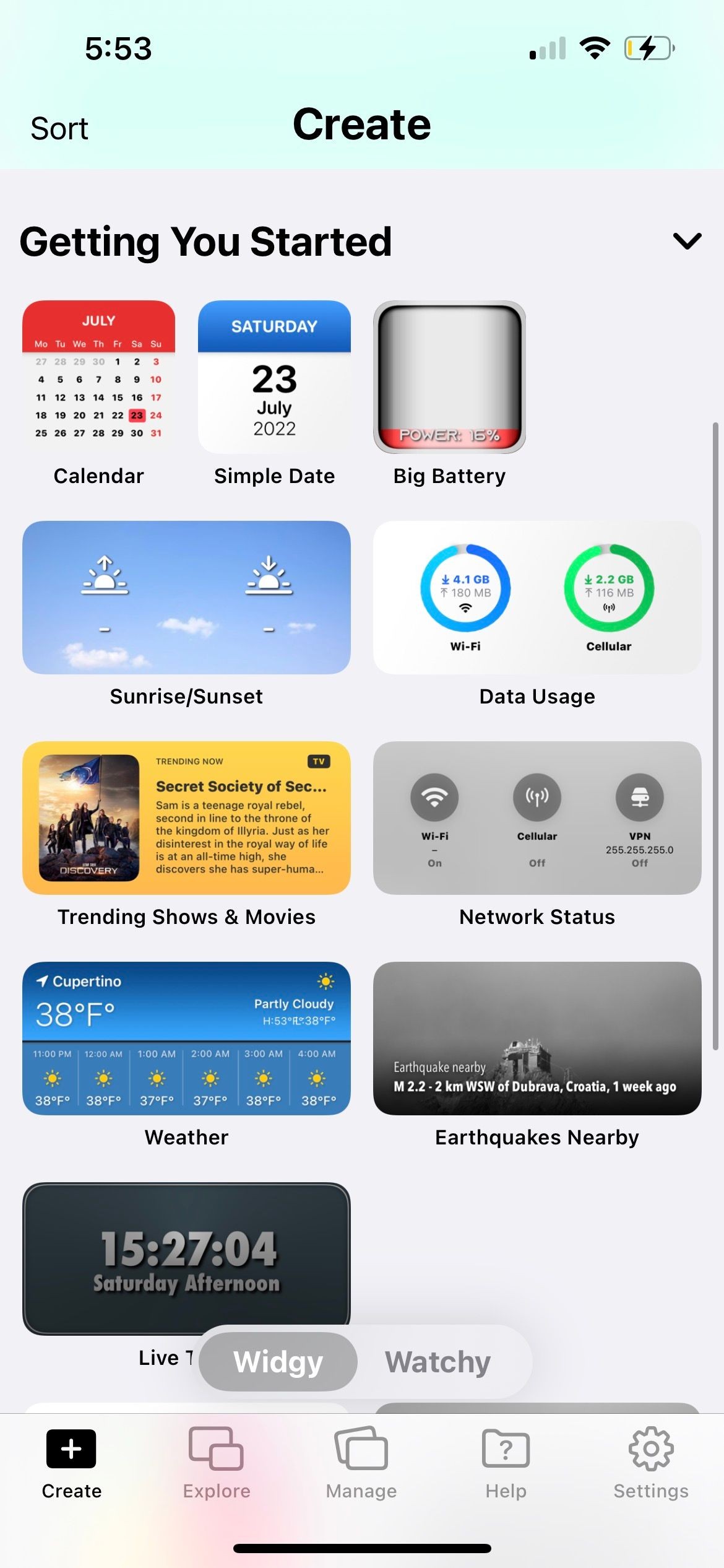 Widgy Widgets trang tạo tiện ích