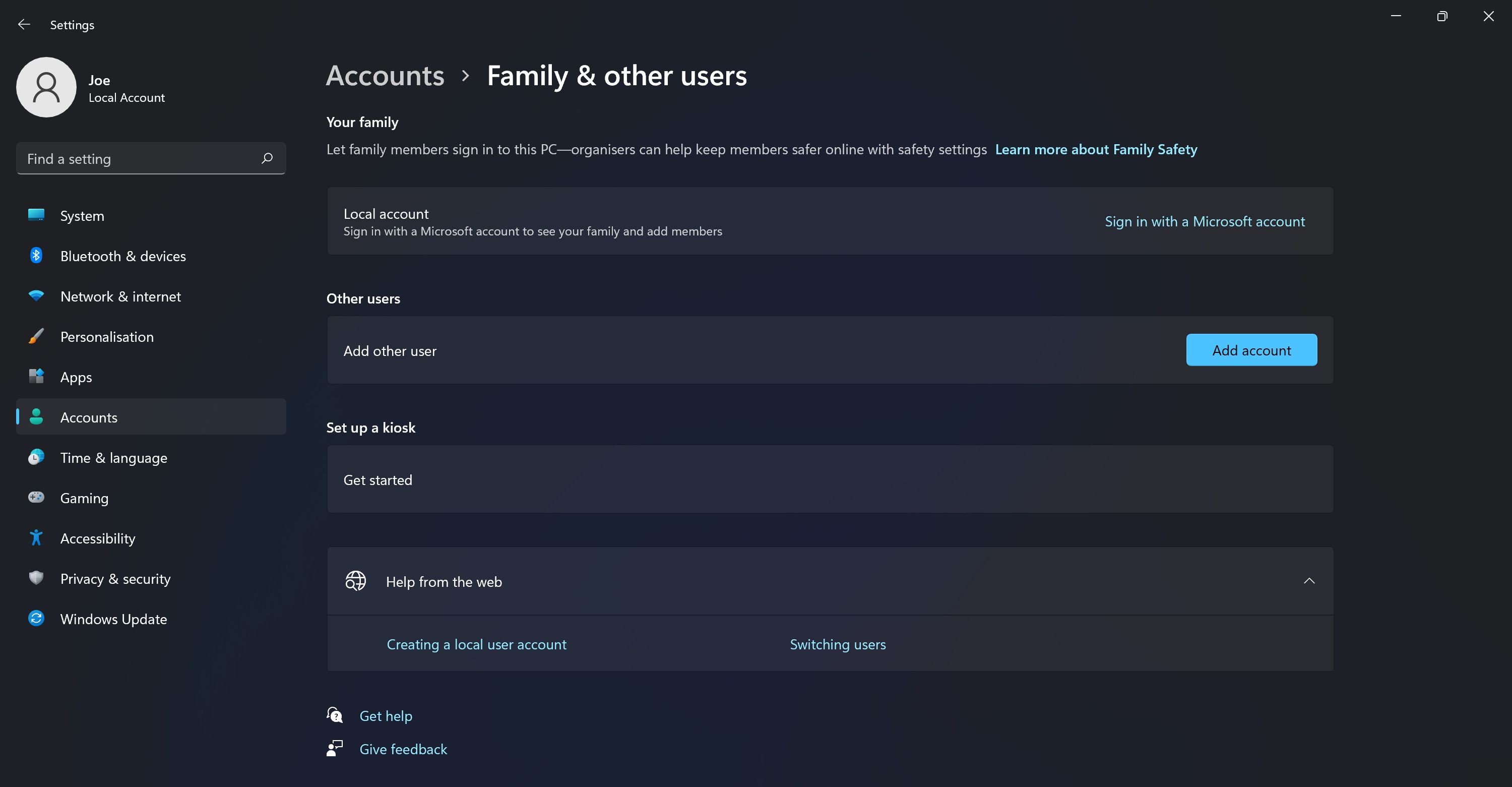 Windows 11 Family and Other Users