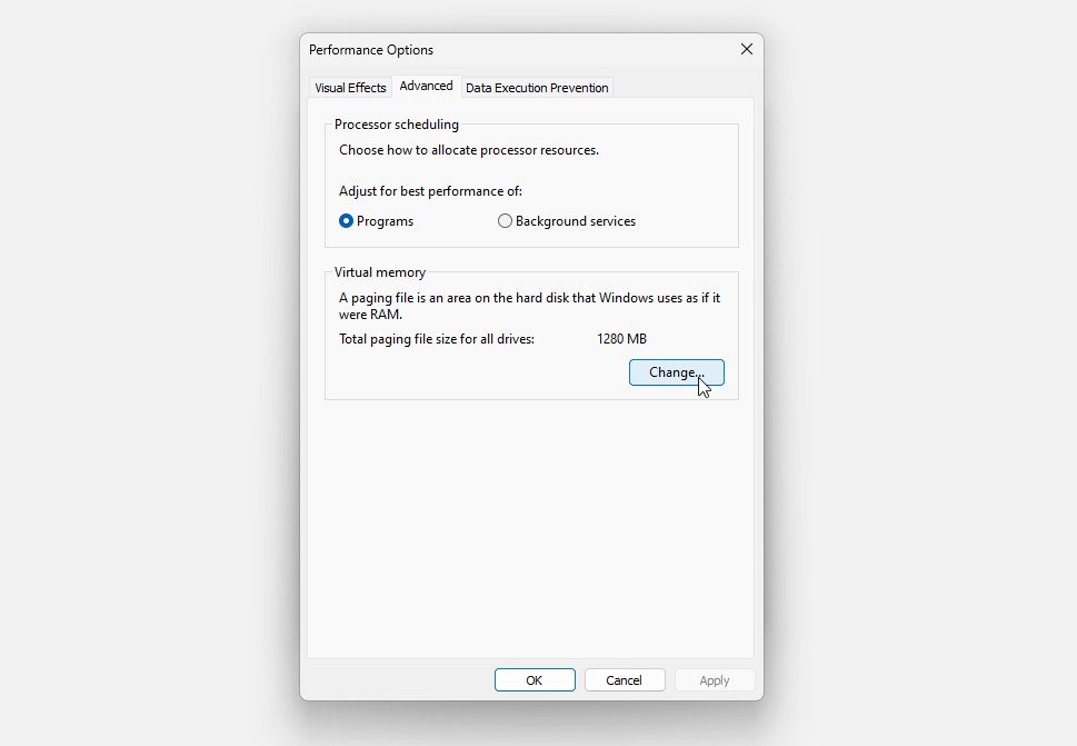 windows 11 performance options
