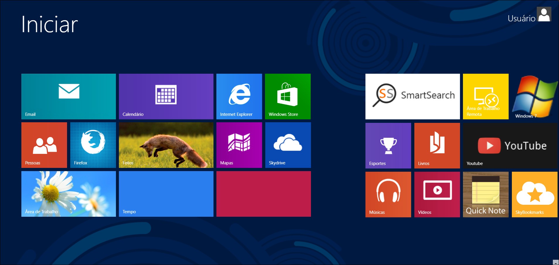Windows 8 home screen showing Metro UI
