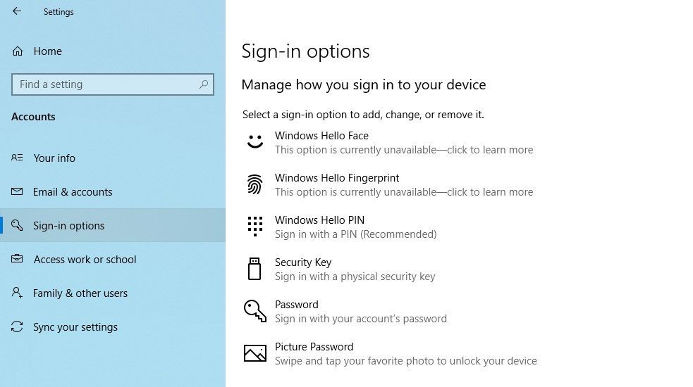 Windows Hello PIN trong ứng dụng Cài đặt Windows