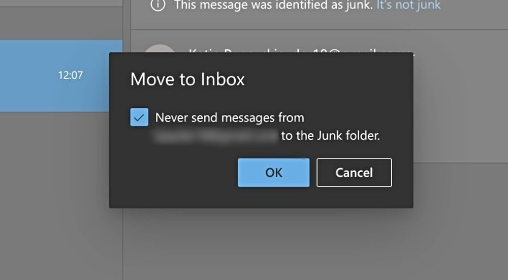 Xác nhận di chuyển email vào hộp thư đến trong Outlook