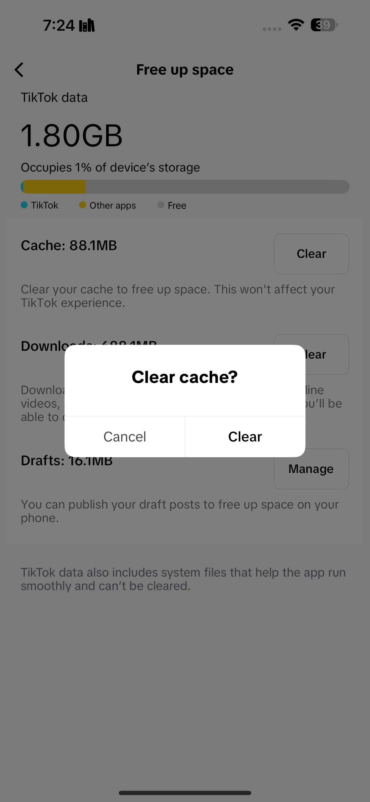 Xác nhận xóa bộ nhớ đệm