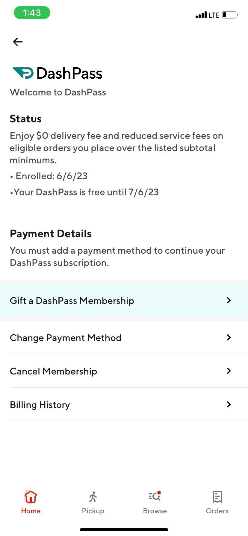 Xem cài đặt DashPass trên ứng dụng DoorDash