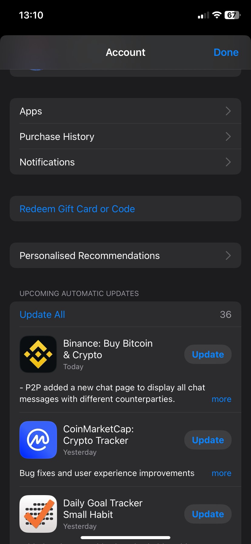 Xem danh sách các bản cập nhật ứng dụng có sẵn trong App Store