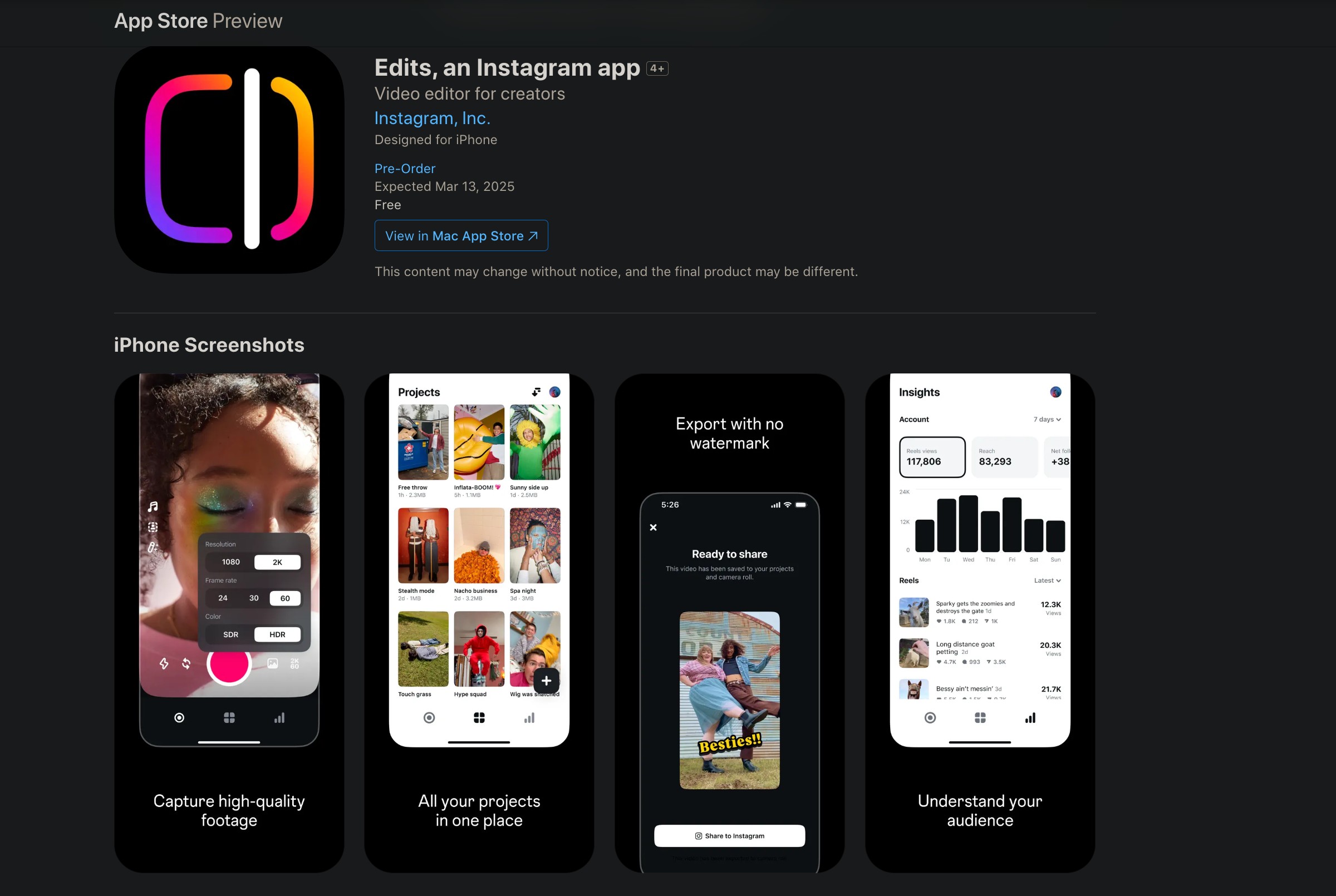 Xem trước ứng dụng Edits trên App Store
