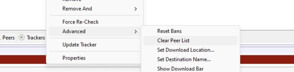 Xóa danh sách peers cho một torrent trong uTorrent