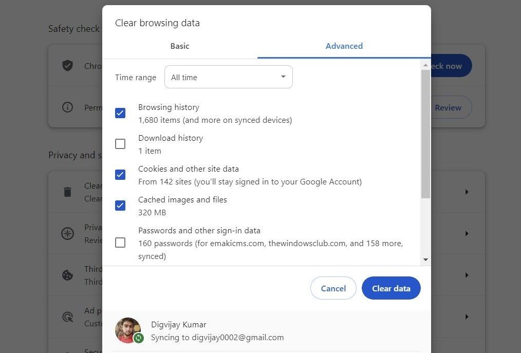 Xóa dữ liệu duyệt web trên Chrome