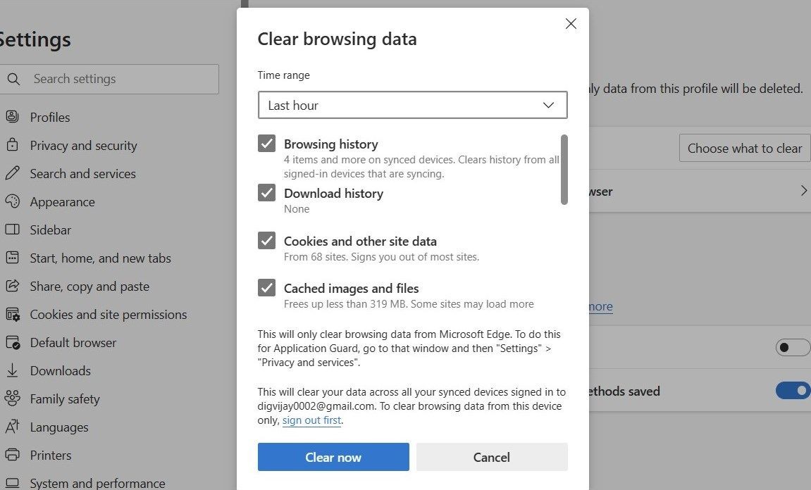 Xóa dữ liệu duyệt web trên Edge