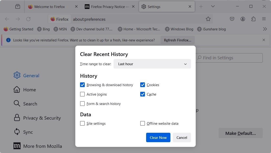 Xóa dữ liệu duyệt web trên Firefox