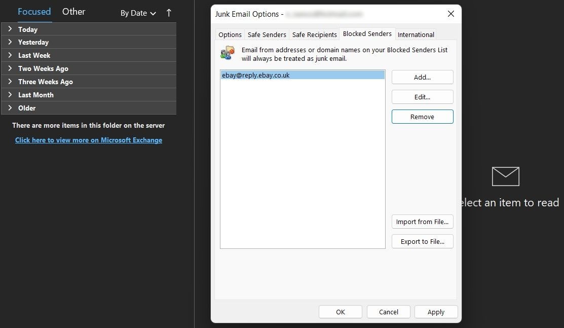 Xóa email bị chặn trên ứng dụng Outlook