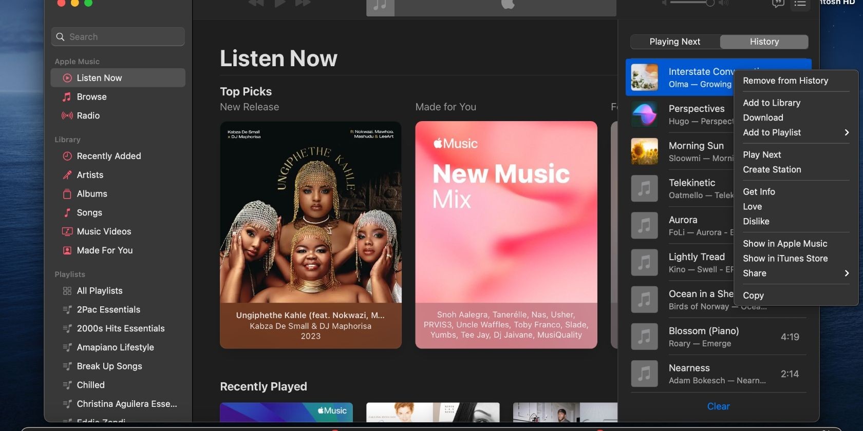 Xóa lịch sử Apple Music trên ứng dụng dành cho máy tính để bàn
