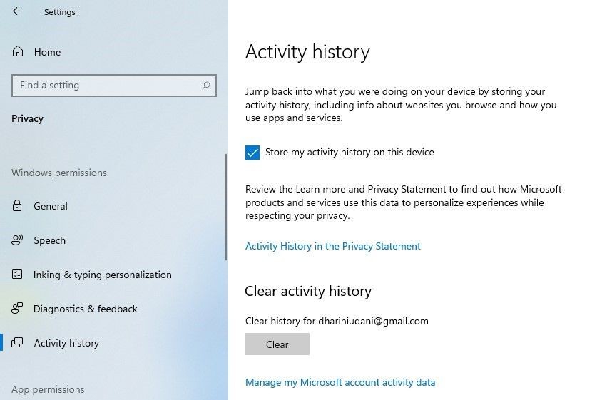 Xóa lịch sử hoạt động trong Windows