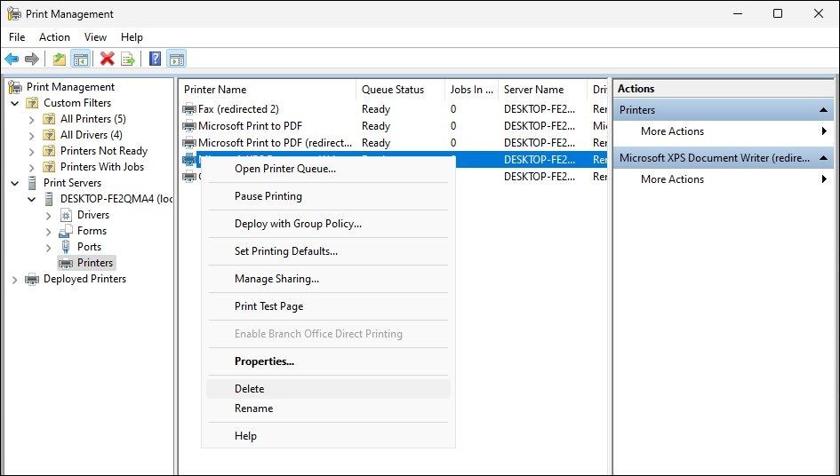 Xóa máy in sử dụng Print Management Snap-in trên Windows 11