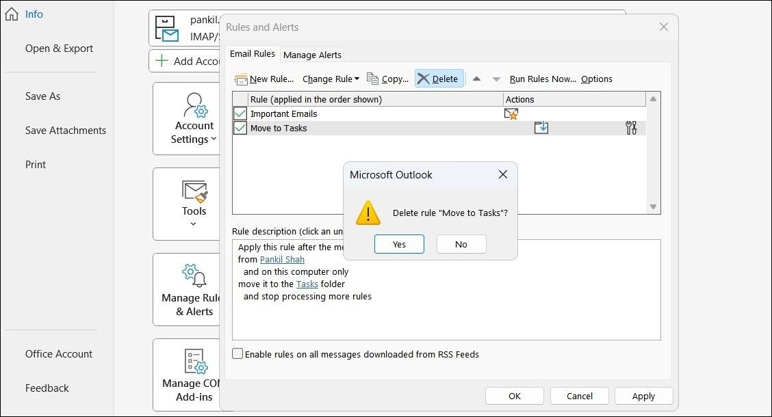 Xóa quy tắc Outlook