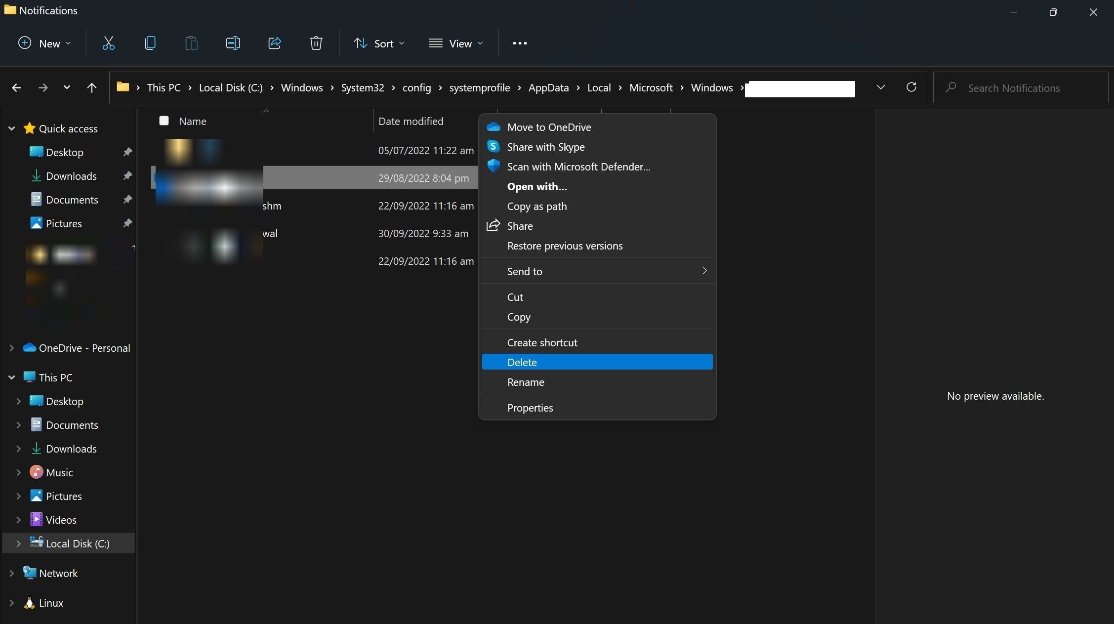 Xóa tệp bị nhiễm sau khi tìm thấy bằng cách điều hướng đến đường dẫn trong File Explorer