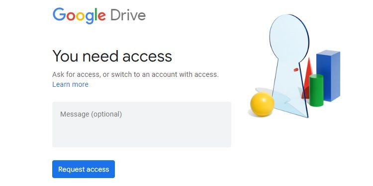 Yêu cầu quyền truy cập trên trang web Google Drive